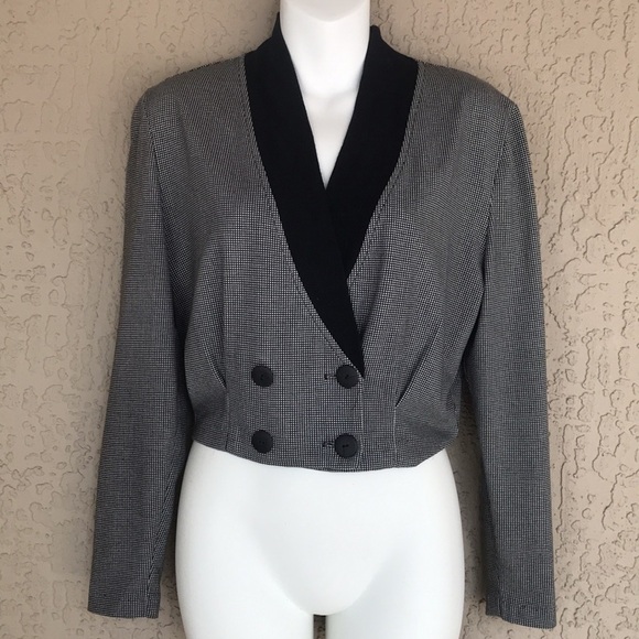 Vintage d’knits, Double Breasted Long Sleeve Cropped Blazer Jacket - Picture 9 of 13